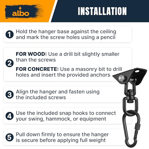 Albo Heavy Duty Ceiling Swing Hangers 2650LBS - color: Black, size: 1 Piece