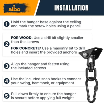 Albo Heavy Duty Ceiling Swing Hangers 2650LBS - color: Black, size: 1 Piece