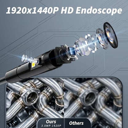 Dual-Lens Endoscope Camera with Light, 1920P HD Borescope