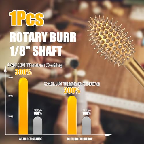 CAELUM Titanium-Coated Flame Carbide Rotary Burr, 1/8" Coarse Carving Kit - color: Titanium Coated Flame