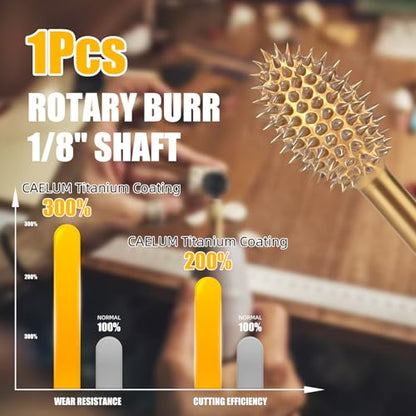 CAELUM Titanium-Coated Flame Carbide Rotary Burr, 1/8" Coarse Carving Kit - color: Titanium Coated Flame