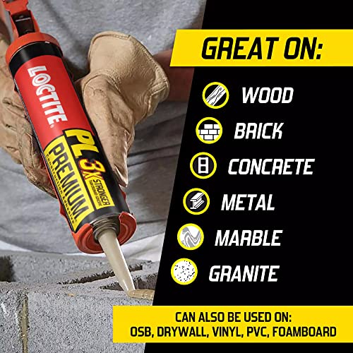 Loctite PL Premium Polyurethane Construction Adhesive, 10 fl oz Cartridge, 6 Pack - Versatile Construction Glue for Wood, Concrete, Stone, Metal & More - size: 6 Pack