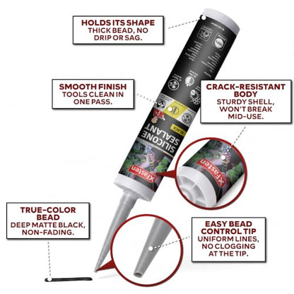 XFasten Silicone Sealant Waterproof Black Cartridge, 10.1 oz (Single Pack) Black Caulking Silicone Adhesive Sealant Cartridge for RV, General Use, Window, Door, Glass, Automotive Leak Sealing - color: Black