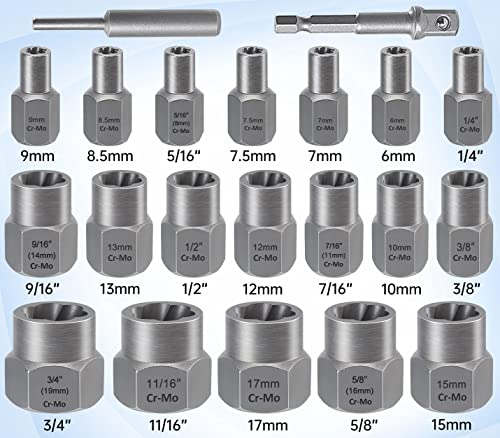 XEWEA 21PCS Bolt Nut Extractor Set, 3/8" Drive Easy Out Socket Remover - size: 21PCS