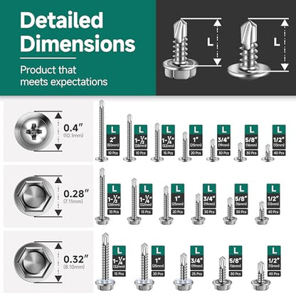 #8#10 Self Tapping Screws for Metal, 430Pcs 410 Stainless Steel Cross & Hex Drive Sheet Metal Screws, Self-Drilling for Metal, Plastic and Wood with Socket - style: Truss & Hex Head