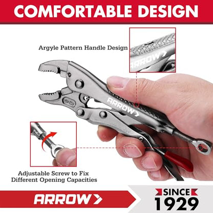 ARROW 5" Curved Jaw Locking Pliers with Screw Extractor - size: 5 inch