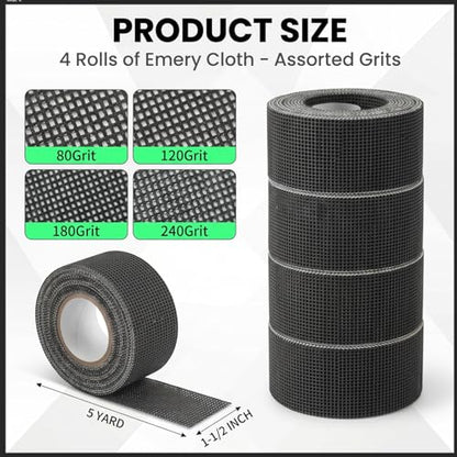 4 Pack Emery Cloth Roll 80 120 180 240 Grits for Copper Pipe - size: Mix Grit-4 Roll