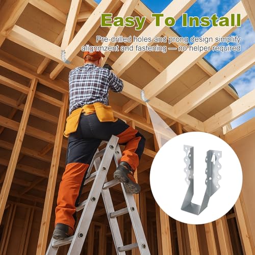 25 Pcs 2x8 Face Mount Joist Hangers, 20 Gauge Galvanized Joist Hangers for Wood, Hurricane Tie Rafter Brackets Perfect for Shed, Roof, Deck, Floor, Ceiling – Sliver