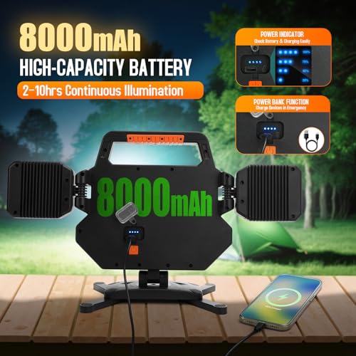 TRESDA 5000LM Rechargeable Work Light, Magnetic LED, Foldable & Rotatable