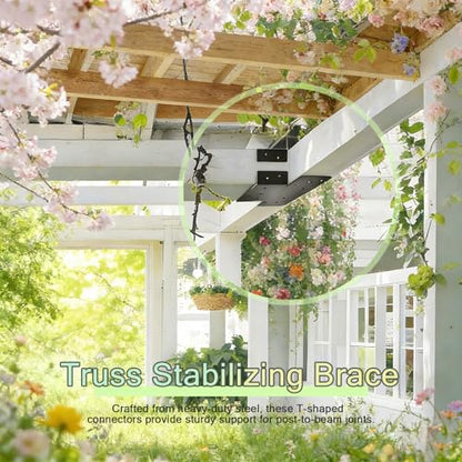(8 Pack) Black T Shaped Post to Beam Connector, Heavy Duty Roof Tie Bracket - color: 4X4(8 PACK)