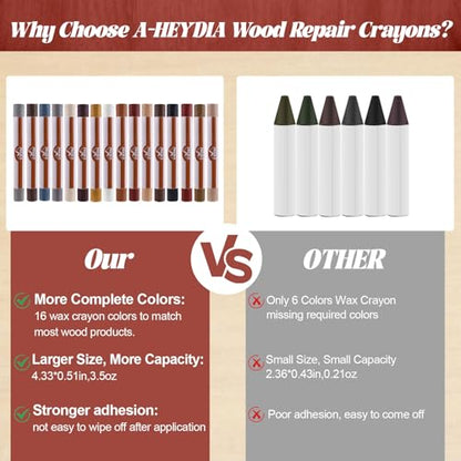 Wood Filler Sticks - 16 Colors Wood Repair Wax Crayons, Furniture Scratch Wax Stick Pen for Repairing Scratches, Scuffs, Cracks, and Holes on Wooden Floor, Cabinet, Laminate, Hardwood