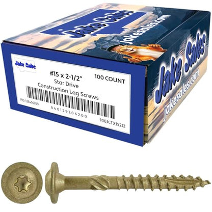 Jake Sales #15 x 2-1/2" Construction Lag Screw - Torx/Star Drive Heavy Duty Structural Lag Screw - ACQ Compatible - Modified Truss Washer Head. 1 x 100 Count Box - 100 Screws - color: BRONZE, size: 15x2-1/2"