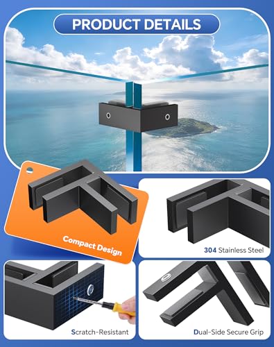 6 Pack Glass Clamp, 90 Degree Railing Clamp, 304 Stainless Steel Railing Clip for 3/8"-1/2" Thickness Glass, Double Sided Balustrade Bracket Holder for Fence, Deck - size: 6 Pack, style: 90 Degree