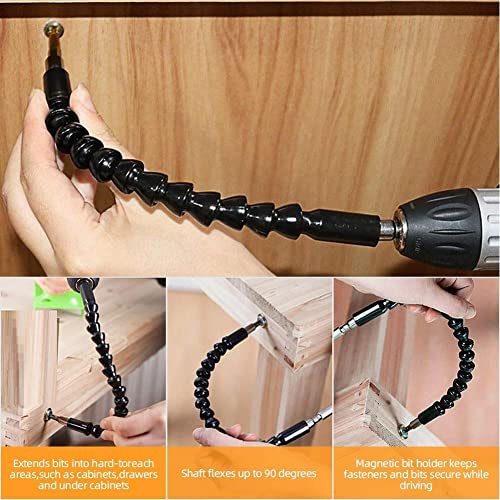 Flexible Drill Bit Extension Set, Includes 105° Right Angle Drill, Bendable Drill Extension, 3pcs 1/4 3/8 1/2" Universal Socket Adapter Set, 3pcs Drill Bit Holder, Screwdriver Bit Kit