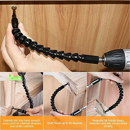 Flexible Drill Bit Extension Set, Includes 105° Right Angle Drill, Bendable Drill Extension, 3pcs 1/4 3/8 1/2" Universal Socket Adapter Set, 3pcs Drill Bit Holder, Screwdriver Bit Kit
