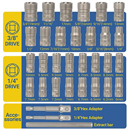 MABLEVI 32PCS Bolt Extractor Set, Upgrade Impact Bolt & Nut Remover Set, Stripped Lug Nut Remover, Extraction Socket Set for Removing Damaged, Frozen, Rusted, Rounded-Off Bolts, Nuts & Screws - size: 32-piece