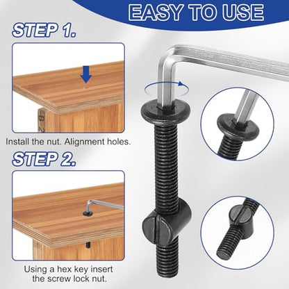 PATIKIL Furniture Bolt Nut Set, 6 Pcs M6 x 110 mm Metric Carbon Steel Flat Head Hex Socket Cap Screws Bolts with Barrel Nuts Hex Key Wrench for Beds Headboards Chairs, Black - size: M6 x 110mm