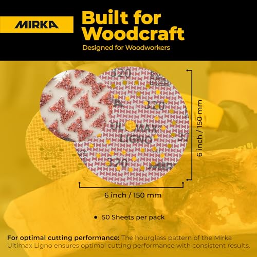 Mirka Ultimax Ligno 6 Inch 150 Grit Wood Sanding Discs Hook & Loop, 50 Pack - style: 150 Grit
