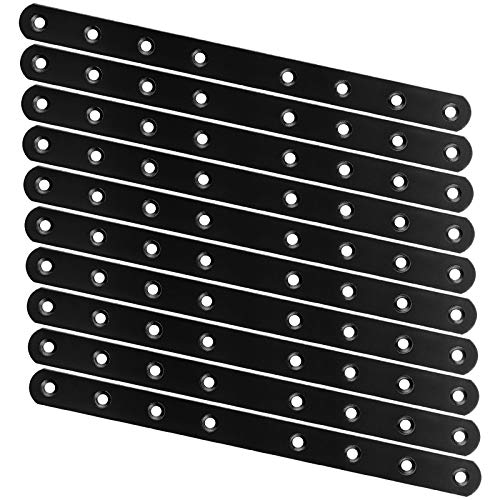 20Pcs 10Inch Mending Plates, Heavy Duty Straight Brackets for Wood Cast Iron Flat Corner Brace , Black Mending Joining Plates Fixing Hardware Brackets Connector for Furniture Repairing Table Shelf