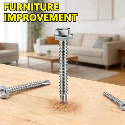#8 x 2 Self Tapping Screws, 410 Stainless Steel Hex Washer Head (65pcs) - size: #8x2''-65Pcs