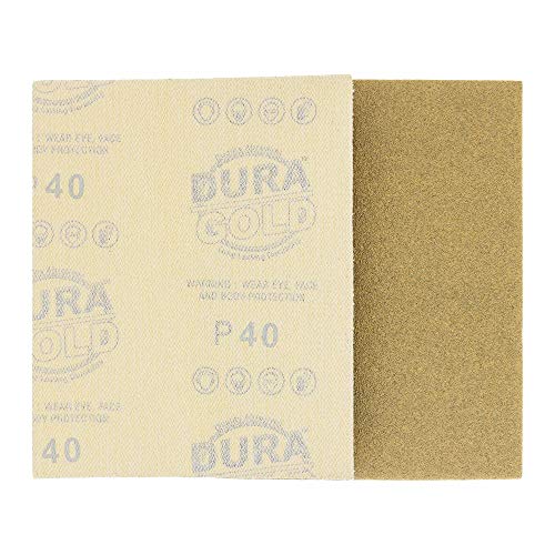 Dura-Gold Premium 1/4 Sheet Gold Sandpaper Sheets, 40 Grit (Box of 16) - size: 40-Grit
