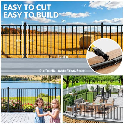 Egadis 3 Pack 42 in x 8 ft Modular Aluminum Porch and Deck Railing Kit - color: Level 8ft - 3Pack