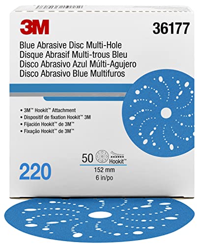 3M Hookit Blue Abrasive Disc, 321U, 36177, 6 in, 220+ Grade, Multi-Hole - size: 50 Count (Pack of 1)