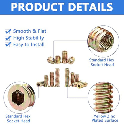 Threaded Inserts 170 PCS, 10 Sizes Assortment Kit for Wood Furniture - size: 170 PCS
