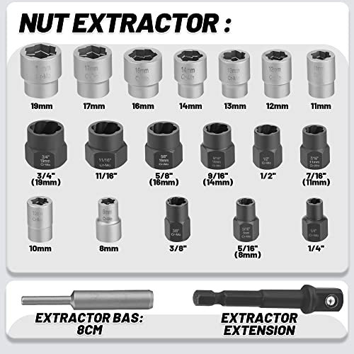 20-Pcs Bolt Nuts Extractor Set 3/8'' Drive Easy Out - size: 20Pcs