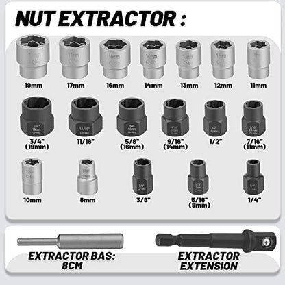 20-Pcs Bolt Nuts Extractor Set 3/8'' Drive Easy Out - size: 20Pcs