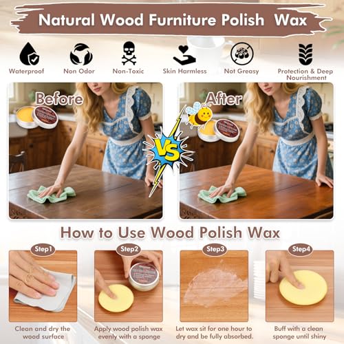 46PCS Wood Furniture Repair Kit, Furniture Touch Up Markers with Wood Fillers, Putty & Beeswax for Scratches, Cracks, Holes, Floors, Tables, Cabinets & Doors