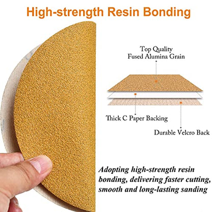 6-Inch No-Hole Hook and Loop Gold Sanding Discs 220-Grit, 100-Pack