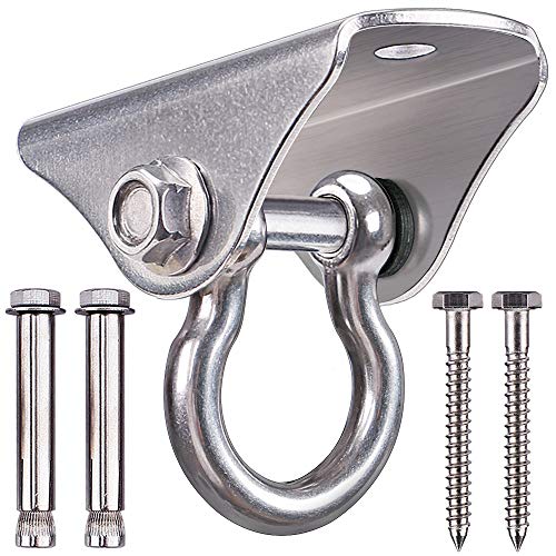 BeneLabel Stainless Steel Heavy Duty Swing Hanger Ceiling Mount 1600 LB Capacity Swing Hardware for Swing Seat, Yoga, Heavy Bag, Porch Swing, Hanging Chair with 2 Screws and 2 Expansion Bolts - color: Silver - 180° Swing Hanger (1 Pack)
