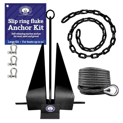 Greenfield Fluke Boat Anchor Kit, Boats to 16 ft or 22 ft, Rope & Chain - color: Black, size: For Boats Up to 22 Feet