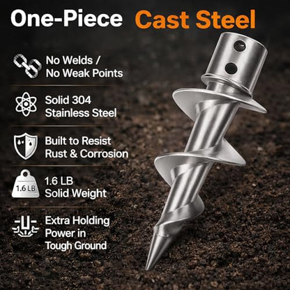 No Dig Ground Screw Anchor for 4x4 Post, Heavy Duty 304 Stainless Steel Fence Post Anchor with Removable Auger, Post Holder for Mailbox, Signs, Fence, Deck Support (4PCS) - size: 4PCS