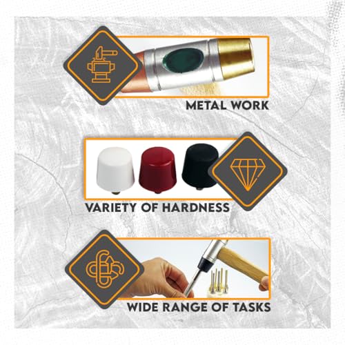 SE 5-IN-1 Dual Interchangeable Hammer - Threaded Copper, Brass Faces - 9-inch Gunsmithing Hammer - 8355HH