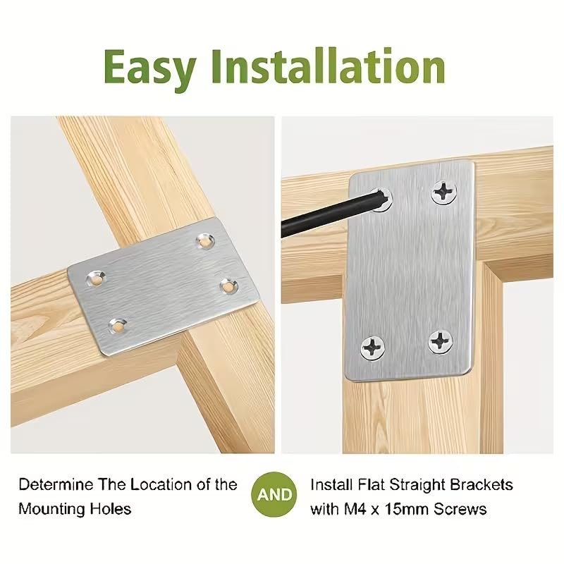 Stainless Steel Flat Corner Brackets, 5 Pack Furniture Repair Plates with Screws, Heavy Duty Straight Brace Connectors for Table, Chair, Shelf & Wood Joints