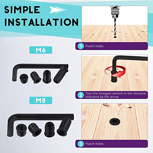 Swpeet 122Pcs 1/4" + 5/16" Black Zinc Plated Carbon Steel Carbon Furniture Screw in Nut Threaded Wood Inserts Threaded Inserts Bolt Fastener Connector Hex Socket (1/4" + 5/16" Assortment Kit)