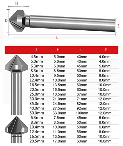 Industrial M2 HSS Countersink Drill Bits Set for Stainless Steel Meta Aluminum Wood, 90 Degrees 3 Flutes, 5/8, 3/8, Bolt Deburring Tool DIY Tool (5mm/0.2inch) - style: 5mm/0.2inch