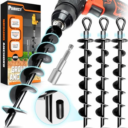 [Premium] 4PCS Ground Anchors Screw in & Power Nut Driver, Swing Set Anchor
