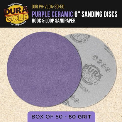 Dura-Gold Premium 80 Grit 6" Purple Film Ceramic Sanding Discs, Box of 50 - style: 80 Grit