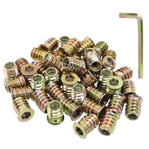 50 Pcs Threaded Inserts for Wood, 1/4"-20 x 15mm - size: 1/4"-20 x 15mm