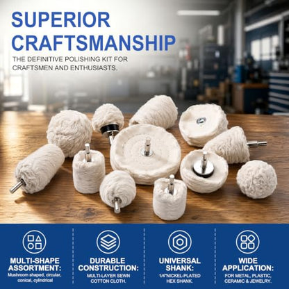Tnisesm 12Pcs Polishing Pad Buffing Wheel Kit for Metal Aluminum Stainless Steel Chrome Wood Plastic Ceramic Glass Woods Fabric Cotton Machine Jewelry etc - color: white-12PCS