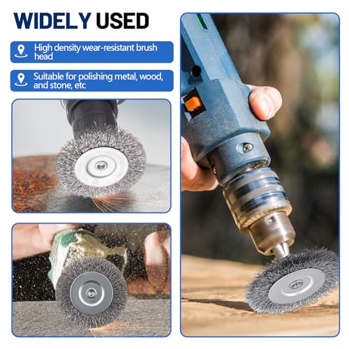 Moxweyeni 20 Pcs 3 Inch Wire Wheel Brushes for Drill Bits, 1/4 Inch Shank - size: 3 Inch