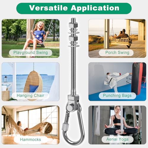 SELEWARE 4Pcs Heavy Duty Swing Hangers, 1500LB Capacity Stainless Steel Swing Set Hooks for Wood/Steel Beam, 7" x M2/5" Porch Swing Hardware for Playground Swing Hammock Chair Yoga Swing Punching Bag - color: 4 Pack Swing Hangers (7" X M2/5" Threaded Rod)