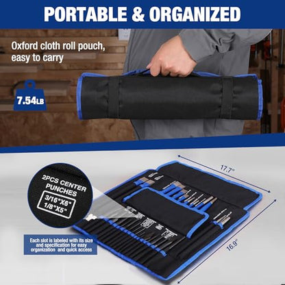 WORKPRO 30 PCS Heavy-Duty Punch and Chisel Set with Roll Pouch