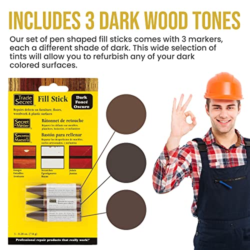 Wood Scratch Repair Fill Stick for Dark Surfaces, Touch-Up Kit, Set of 3 - color: Dark Tones