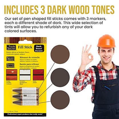 Wood Scratch Repair Fill Stick for Dark Surfaces, Touch-Up Kit, Set of 3 - color: Dark Tones
