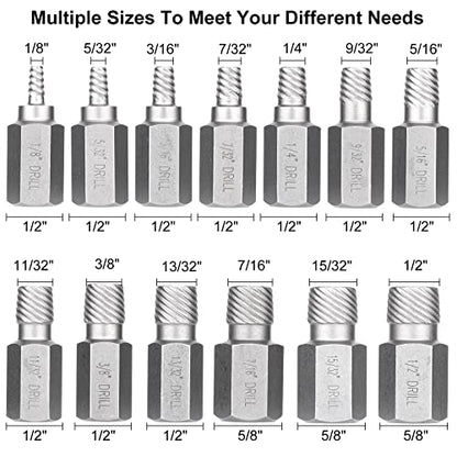 XEWEA 13Pcs Screw Extractor Set Multi-Spline Easy Out Bolt Extractor Kit, Chrome Molybdenum Alloy Steel Hex Head Bolt Remover Tool for Broken Stripped Rusted Bolts Screws Nuts - color: 13pcs