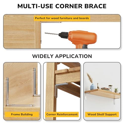 40 Pcs 2 Inch L Bracket Stainless Steel Corner Braces, 90 Degree Right Small Angle Shelf Bracket with Screws for Wood Furniture, Chairs, 50mm x 50mm, Silver